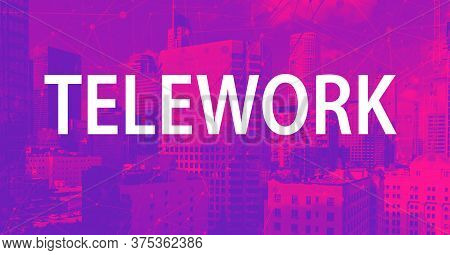 Telework Theme With Downtown Los Angeles Skycapers