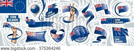 Vector Set Of The National Flag Of Cook Islands In Various Creative Designs