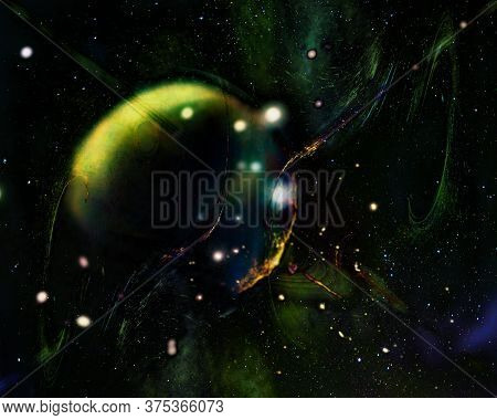 Abstract Sci Fi Space Background With Gas Planet Between Sparkling Stars. Elements Of This Image Fur