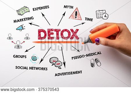 Detox. Marketing, Myth, Pseudo - Medical And Social Networks Concept. Chart With Keywords And Icons