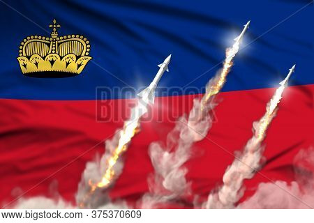 Liechtenstein Supersonic Warhead Launch - Modern Strategic Nuclear Rocket Weapons Concept On Flag Fa
