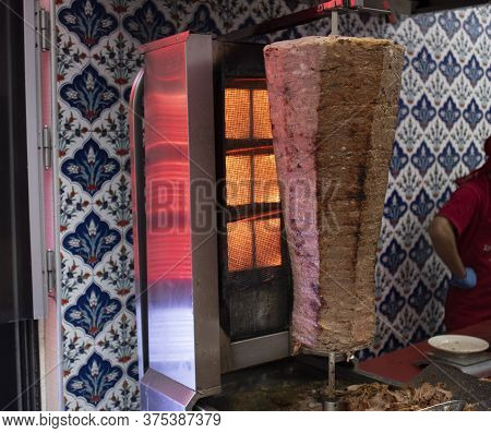 It Was Photographed Slashing Traditional Meat Rotary. Traditional Flavor Unique To Turks. Close Up.
