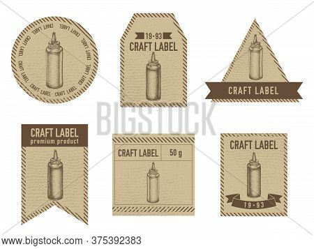 Craft Labels Vintage Design With Illustration Of Sauce Bottles Stock Illustration
