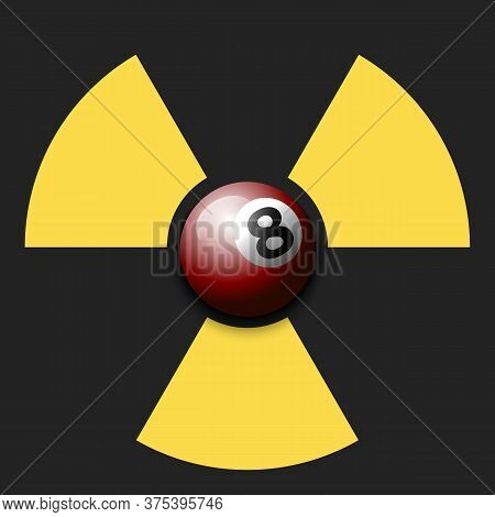 Radiaction Symbol With Billiard Ball. Caution Radioactive Danger Sign. Billiard Quarantined. Cancell