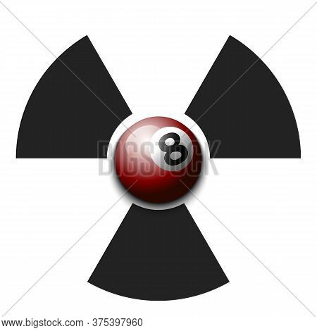 Radiaction Symbol With Billiard Ball. Caution Radioactive Danger Sign. Billiard Quarantined. Cancell
