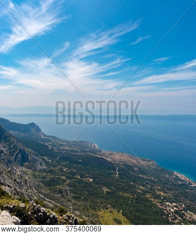 Panoramic View From The Newly Built Skywalk On Biokovo Mountain In Croatia. View Of The Adriatic Sea