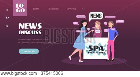 Women Clients With Spa Receptionist Discussing Daily News Chat Bubble Communication Concept Beauty S