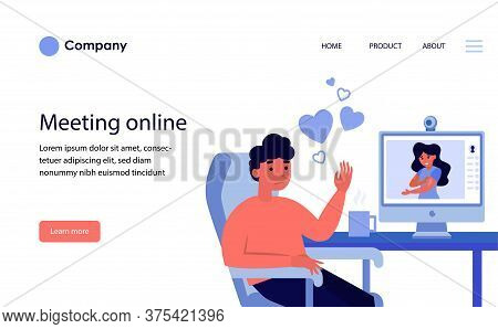 Couple Dating Online Via Video Call. Rash, Chickenpox, Distance Flat Vector Illustration. Illness, E