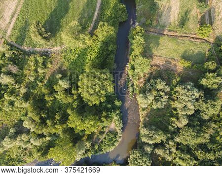 Aerial View Of Strumeshnitsa River Passing Through The Petrich Valley, Bulgaria