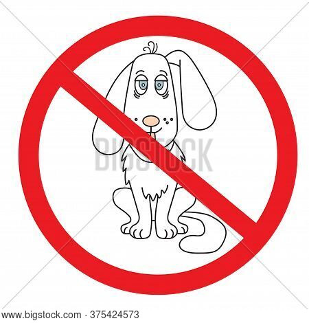 Prohibition Sign For Dogs. Cute Dog With Blue Eyes And A Forelock. No Dog Prohibiting Sign. Vector I