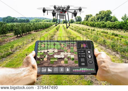 Modern Smart Farming Agriculture Technology At Farm Or Field