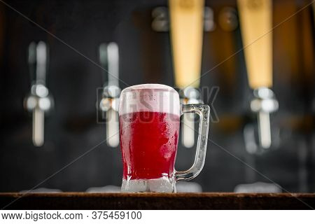 Mug Full Of Chopp, With Chopp Pilsen On A Rustic Table