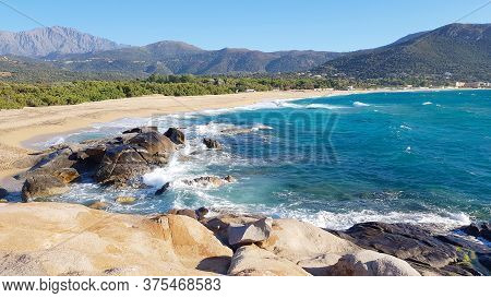 View Of The Algajola Beach In Corsica, France