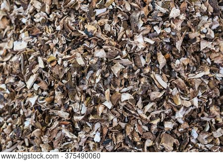 Pile Of Dry Porcini Mushrooms, Funghi Porcini Secchi, In Italian Market