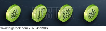 Set Isometric Firework, Dart Arrow, Carnival Garland With Flags And Classic Dart Board And Arrow Ico