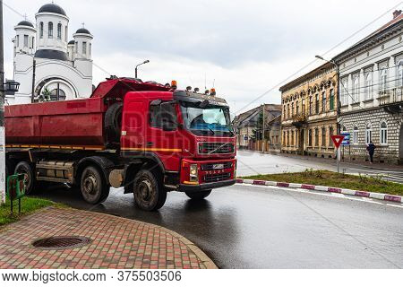 Commercial Delivery Truck Close Up Isolated In Downtown Of Lugoj, Romania, 2020.