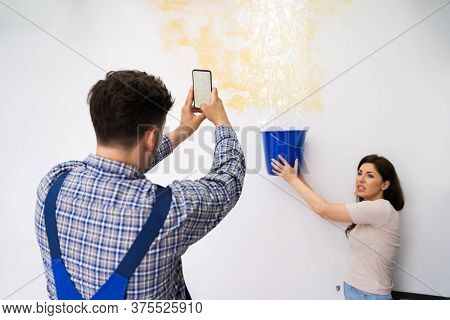 Ceiling Stains From Water Leakage And Flood