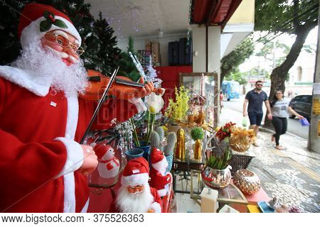 Salvador, Bahia / Brazil - October 01, 2017: Shop Of Salvador Downtown Sells Christmas Articles.