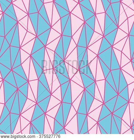 Pink And Blue Uneven Vertical Stripes With Netting Seamless Vector Pattern. Decorative Surface Print