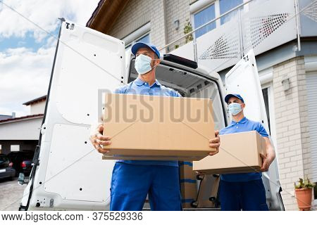 Furniture Move And Removal Using Truck Or Van With Face Mask