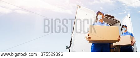 Furniture Move And Removal Using Truck Or Van With Face Mask