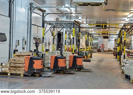 St. Petersburg, Russia - October 10, 2016: The Loading Area Of A Cold Grocery Warehouse, Storage Equ