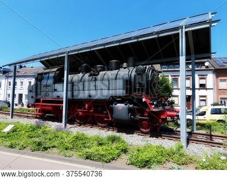 Parked Steam Train, Well Maintained, Side View. Konz, Rhineland-palatinate, Germany - June 23, 2020