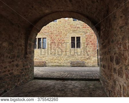 Mersch Castle Gate, View Through On Medieval Building, In Luxembourg