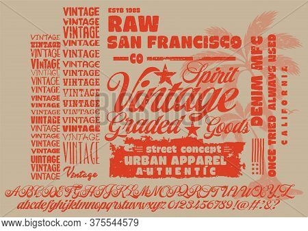 Handwritten Calligraphic Alphabet For T-shirt Or Apparel. Vintage Brush Script Lettering Font.textur
