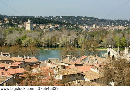 View Of Villeneuve-les-avignon Commune And Tower Of Philip The Fair Across Phone River From Avignon,