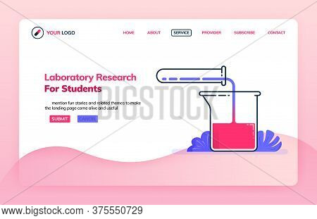 Landing Page Illustration Template Of Research Laboratory For Students. Research And Chemical Suppli