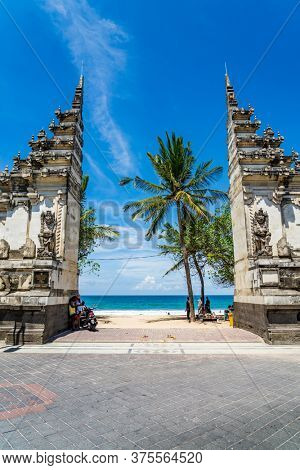 KUTA BALI - INDONESIA, FEBRUARY 7 : Entrance of the famous beach of Kuta in Bali Indonesia February 7th, 2020