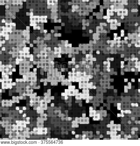 Military Camouflage Seamless Pattern. Urban Digital Pixel Style.