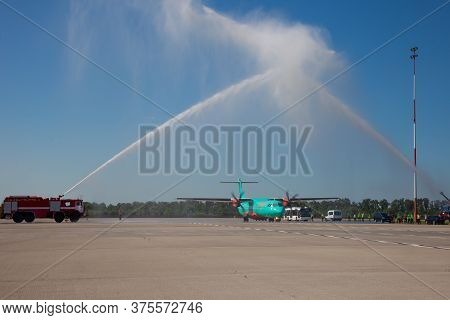 Kyiv, Ukraine - June 27, 2020: Aircraft Atr 72-212a Airline Windrose. Airplane Medium-range Turbopro