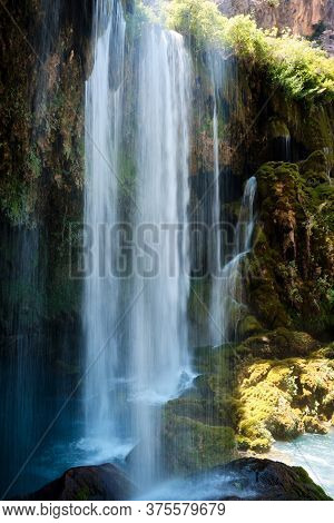 Crystal Clear Water Of Waterfall Shot With Long Exposure. Yerkopru Waterfall, Ermenek River, Mut, Me