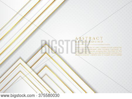 Luxury Overlap Square Shape Design Gold Metallic And White Background Style With Space For Contect. 