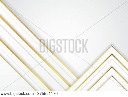 White And Gold Metallic Triangle Overlap Layer Shape Design With Space For Contect. Vector Illustrat