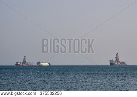 Turkish Offshore Drilling Platform Vessel Does Exploration Of Mineral Deposits. Tasucu, Mersin, Turk