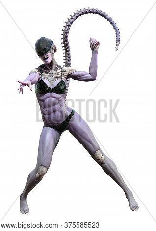 3D Rendering Female Alien On White