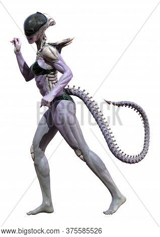 3D Rendering Female Alien On White