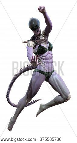 3D Rendering Female Alien On White