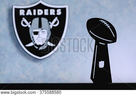Las Vegas Raiders Professional American Football Club, Silhouette Of Nfl Trophy, Logo Of The Club In