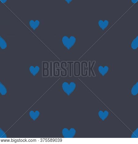 Vector Hand Drawn Blue Hearts Seamless Pattern