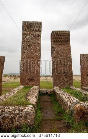 Bitlis, Turkey - 21 May 2011: Ahlat Seljukian Cemetery. Seljuk Period Tombstones.