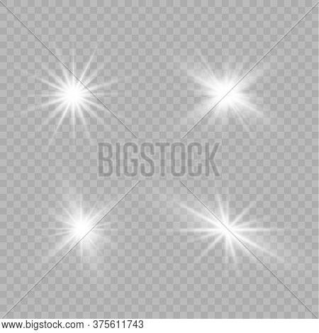 White Glowing Light Explodes On A Transparent Background. Sparkling Magical Dust Particles. Bright S