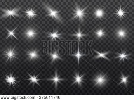 White Glowing Light Explodes On A Transparent Background. Sparkling Magical Dust Particles. Bright S