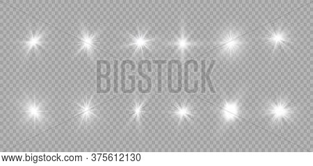 White Glowing Light Explodes On A Transparent Background. Sparkling Magical Dust Particles. Bright S
