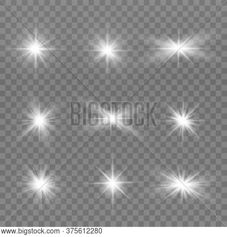 White Glowing Light Explodes On A Transparent Background. Sparkling Magical Dust Particles. Bright S
