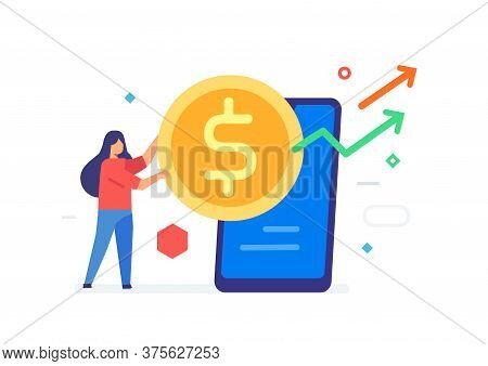 Girl Money Smartphoneicon, Illustration. Smartphones Tablets User Interface Social Media.flat Illust