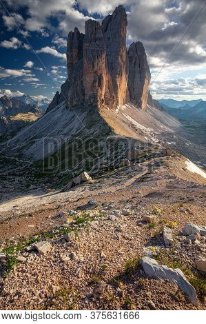 Three Peaks Of Lavaredo. Image Of Italian  Dolomites With Famous Three Peaks Of Lavaredo (tre Cime D